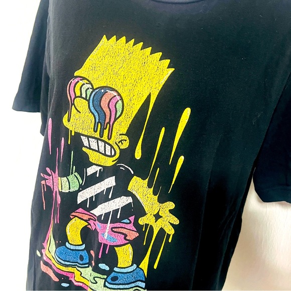 Vintage Men’s Size XL Trippy Bart Simpson Paint Drip 100% Cotton T-Shirt Black - Picture 2 of 4